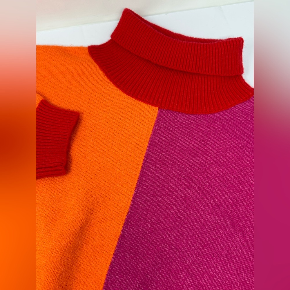 Strut & Bolt Women’s Sz M Pink Red Orange Color Block Turtleneck Sweater T5